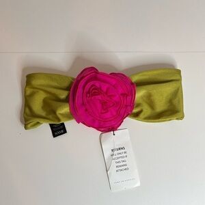 Same Los Angeles Olive Green & Hot Pink Floral Bandeau Bikini Top